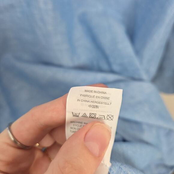 J. Crew Blue Linen Blend Chambray 3/4 Sleeve Coastal Beachy Scalloped Tunic Sz S - Picture 6 of 9